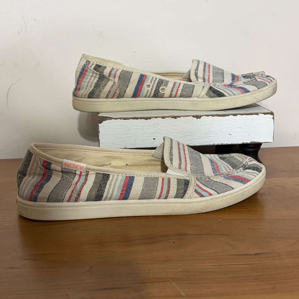 Roxy Minnow Women 6.5 Striped Slip On Sneakers Multi Color ARJS600398